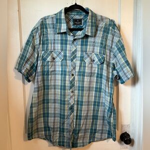 Marc Ecko Teal and White Plaid Button Down Shirt